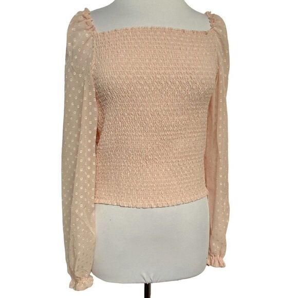 Laundry by Shelli Segal Square Neck Smocked Long Sleeve Top Blouse Rose Sz M NEW - Picture 1 of 6